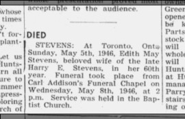 E Stevens obit